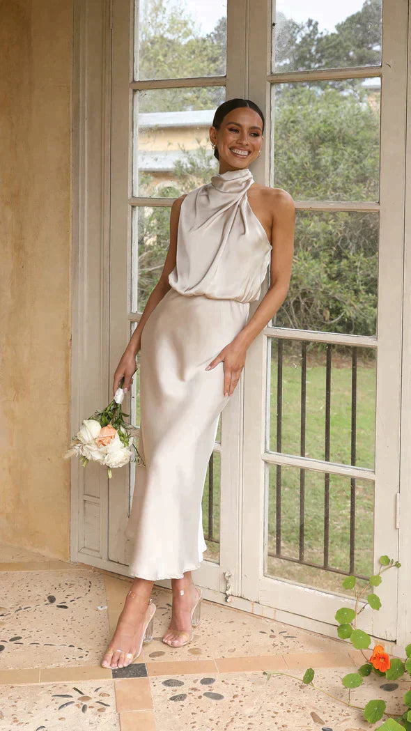 Women's Elegant Sleeveless Cowl Neck Sequin Maxi Dress