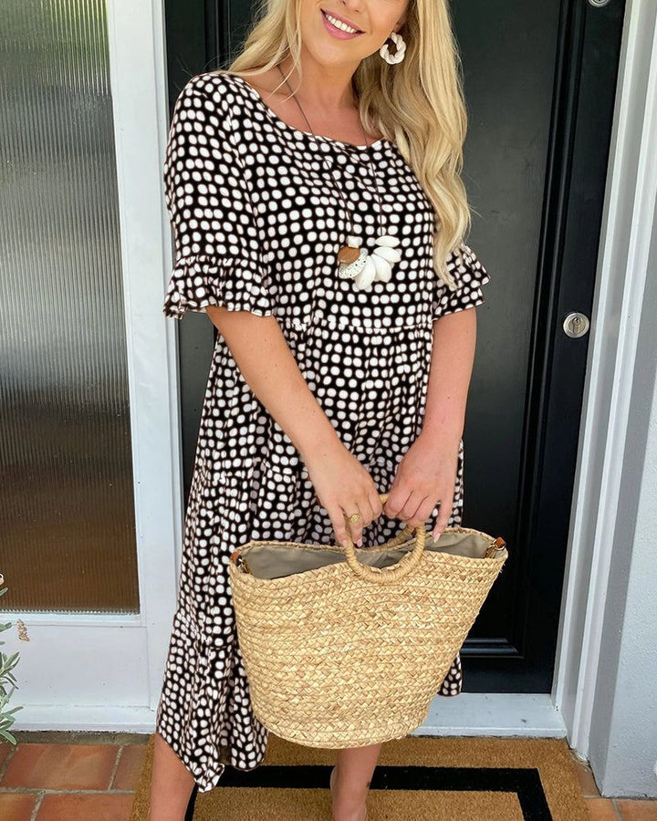 Women's Polka-Dot Summer Midi Dress with Short Sleeves