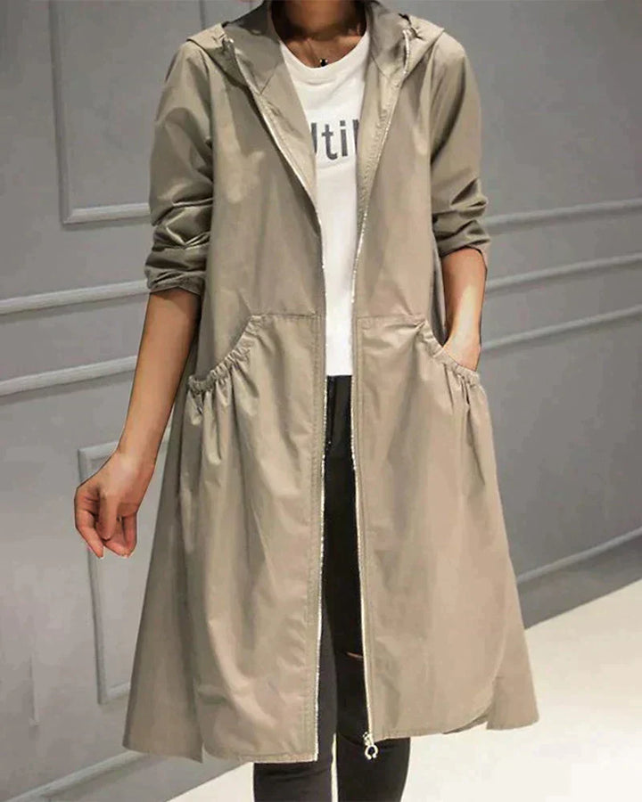 Women's Long Waterproof Weatherproof Hooded Raincoat with Zip