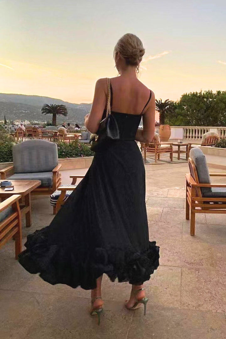 Women's Elegant Flowing Maxi Dress with Ruffle Hem