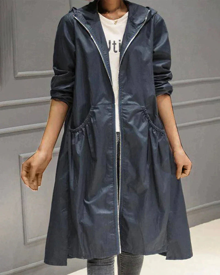 Women's Long Waterproof Weatherproof Hooded Raincoat with Zip