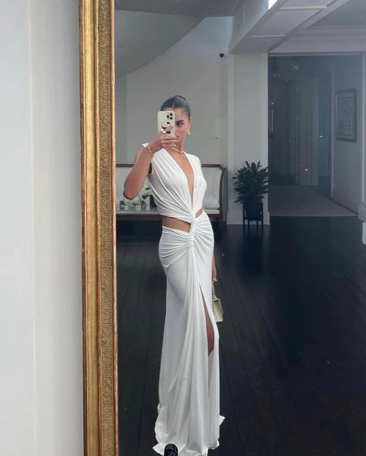 Women's Cut-Out Maxi Dress with Thigh-High Slit