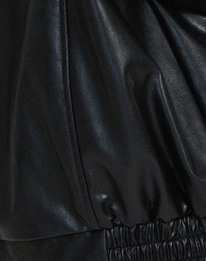 Women's Zip-Up Leather Jacket with Relaxed Fit and High Collar