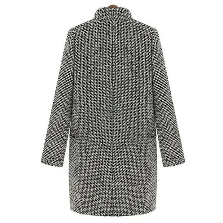 Women's Tailored Houndstooth Winter Coat with Button Closure