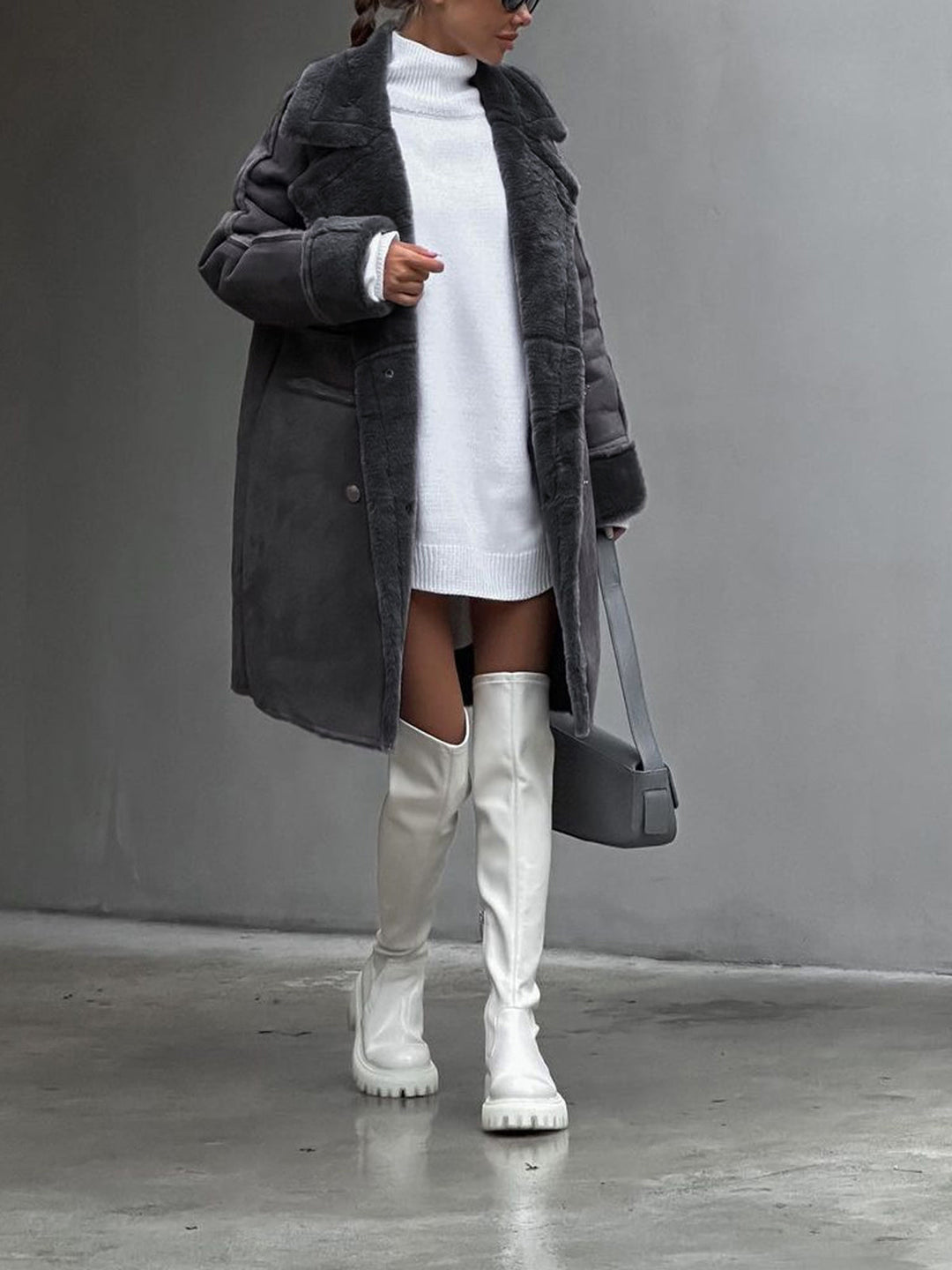Women's Plus Size Fur Winter Coat with Lapel Collar and Snap Front