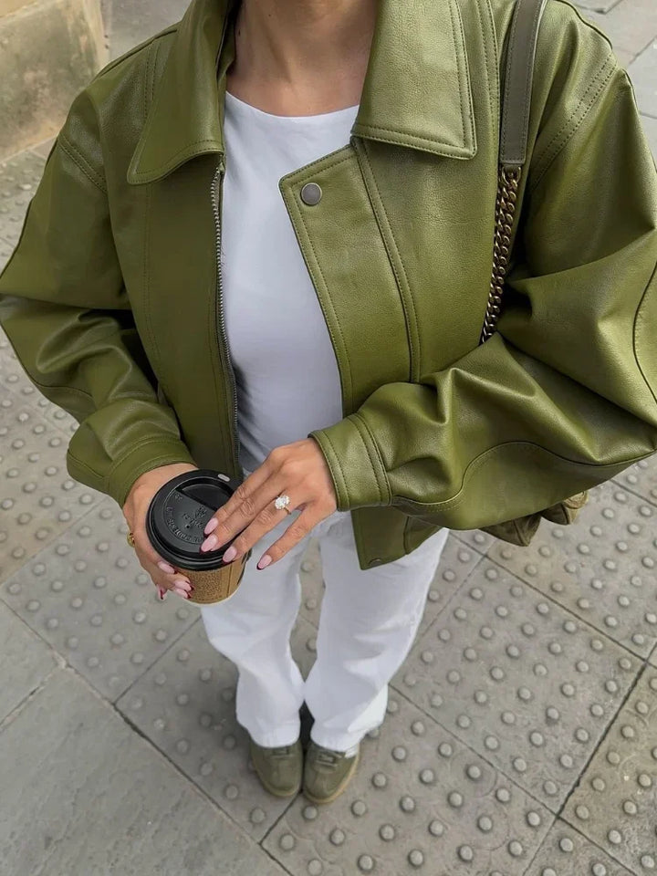 Women's Oversized Jacket with Zip Front and Flap Pockets