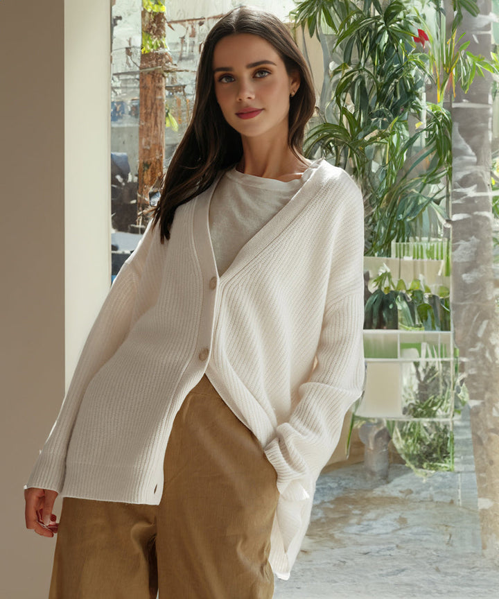 Women's Oversized Button Cardigan with Cozy Ribbed Knit Texture