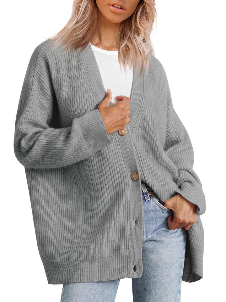 Women's Striped Button-Up Knit Cardigan with Relaxed Fit