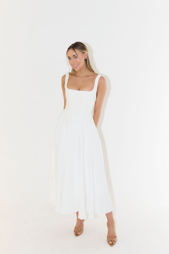 Women's Sleeveless Square Neck Midi Dress with A-Line Silhouette