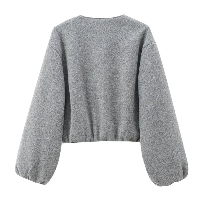 Women's Cropped Bomber Jacket with Long Sleeves and Zip Front