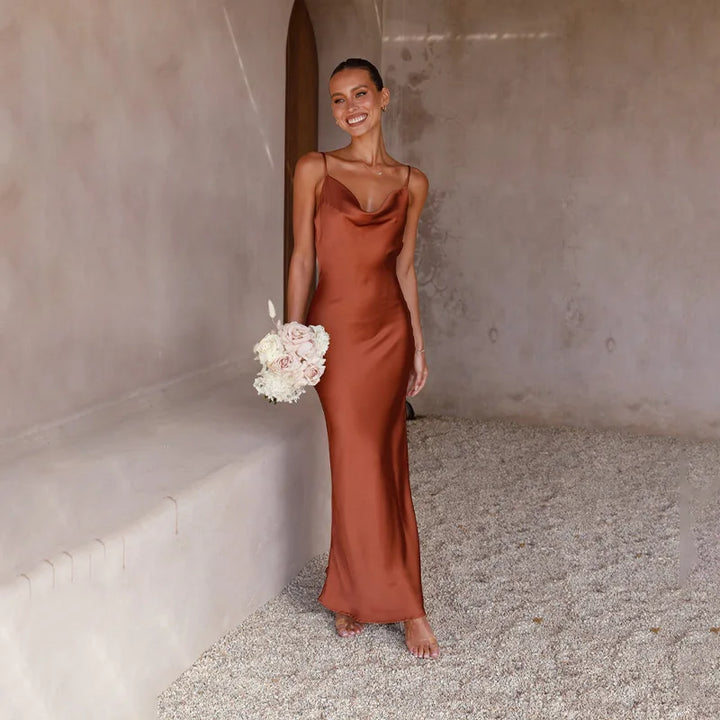 Women's Spaghetti Strap Maxi Dress with Draped Neckline