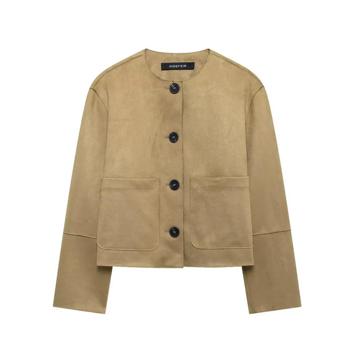 Women's Varsity Bomber Jacket with Minimalist Button-Up Design