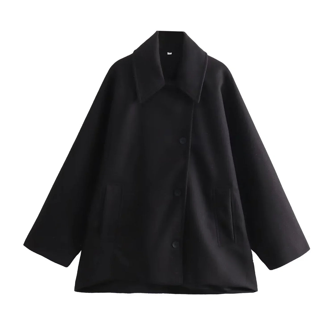 Women's Oversized Winter Coat with Long Sleeves and Button Front