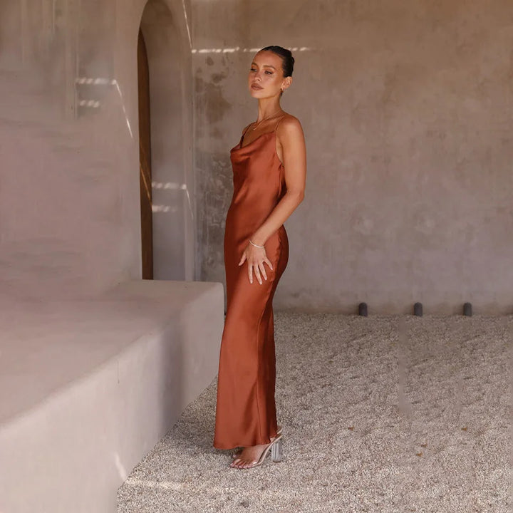 Women's Spaghetti Strap Maxi Dress with Draped Neckline