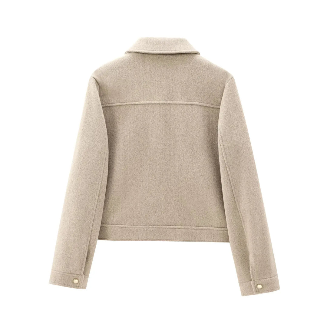 Women's Short Lapel Bomber Jacket with Zip Front and Flap Pockets
