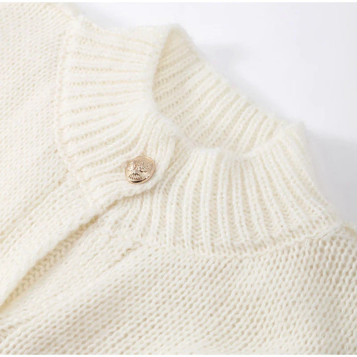 Women's Knit Button Cardigan with Ribbed Neckline and Cuffs