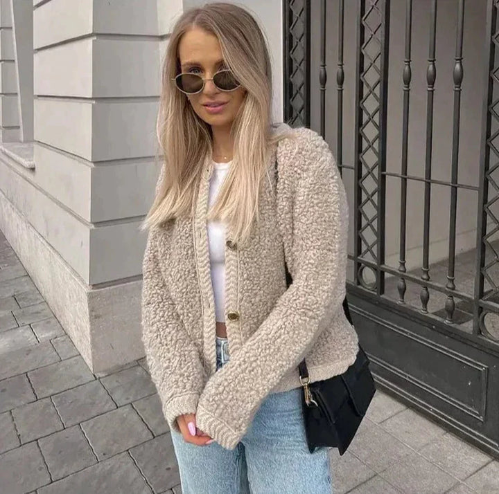 Women's Casual Button Front Teddy Fleece Jacket with Soft Texture