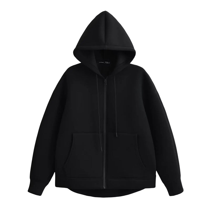 Women's Oversized Zip-Up Hoodie with Drawstring Hood and Pockets