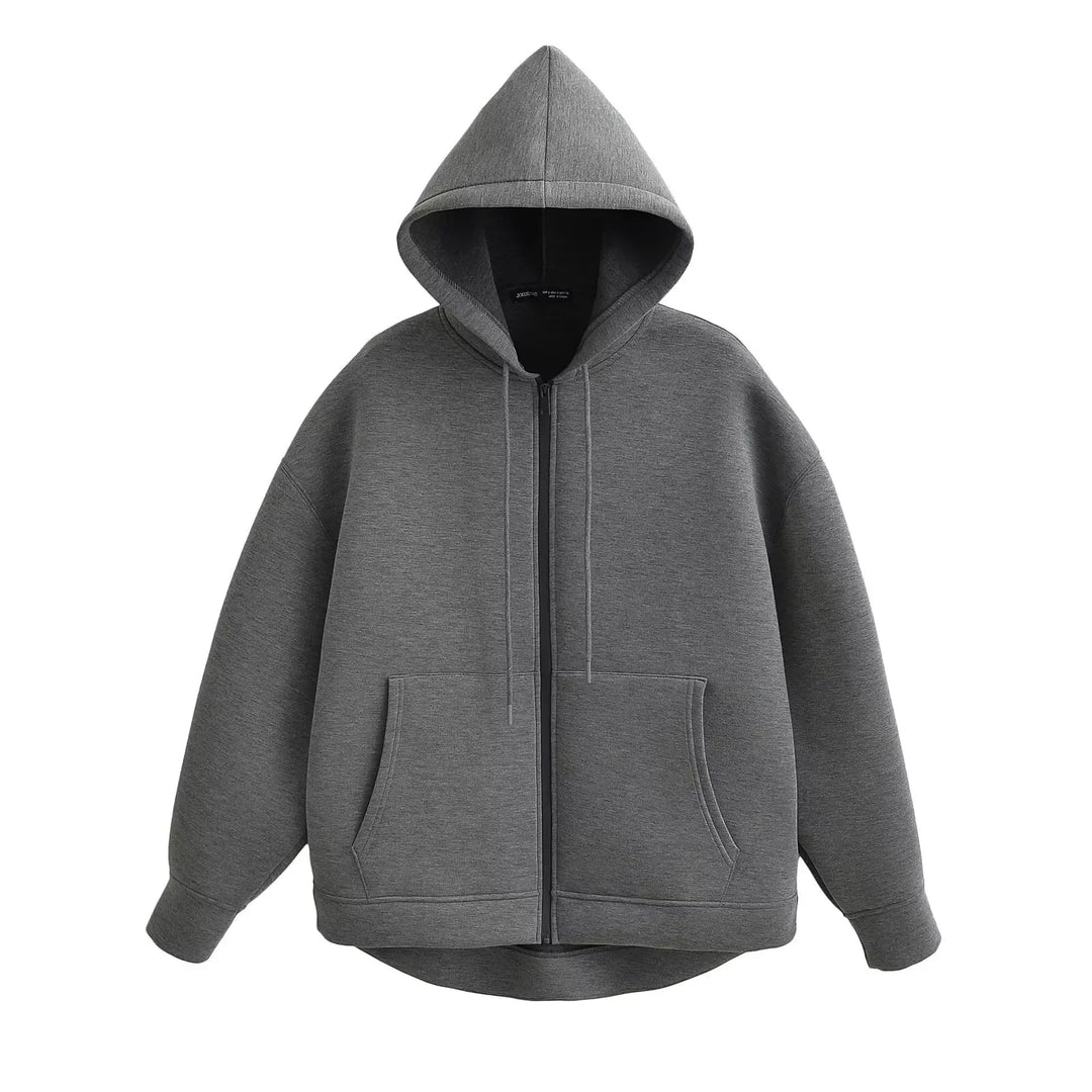 Women's Oversized Zip-Up Hoodie with Drawstring Hood and Pockets
