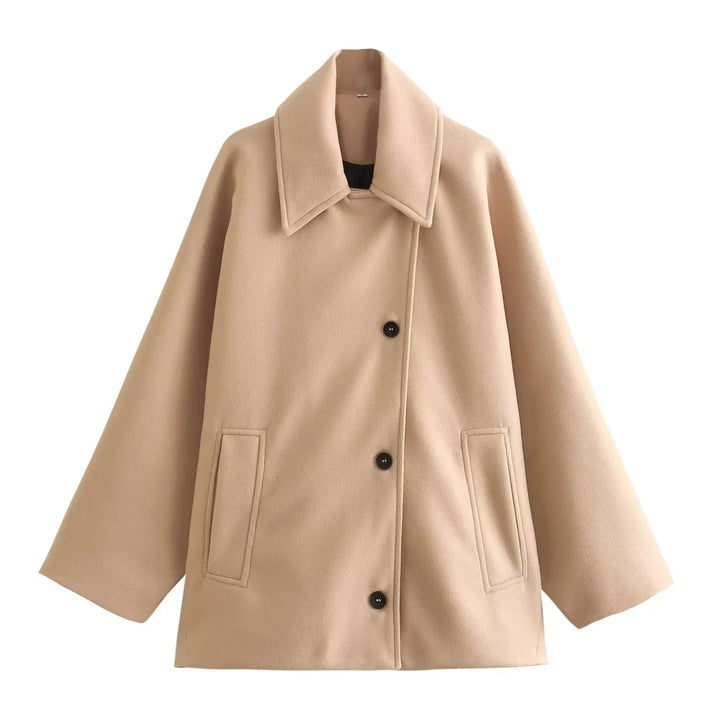Women's Oversized Winter Coat with Long Sleeves and Button Front