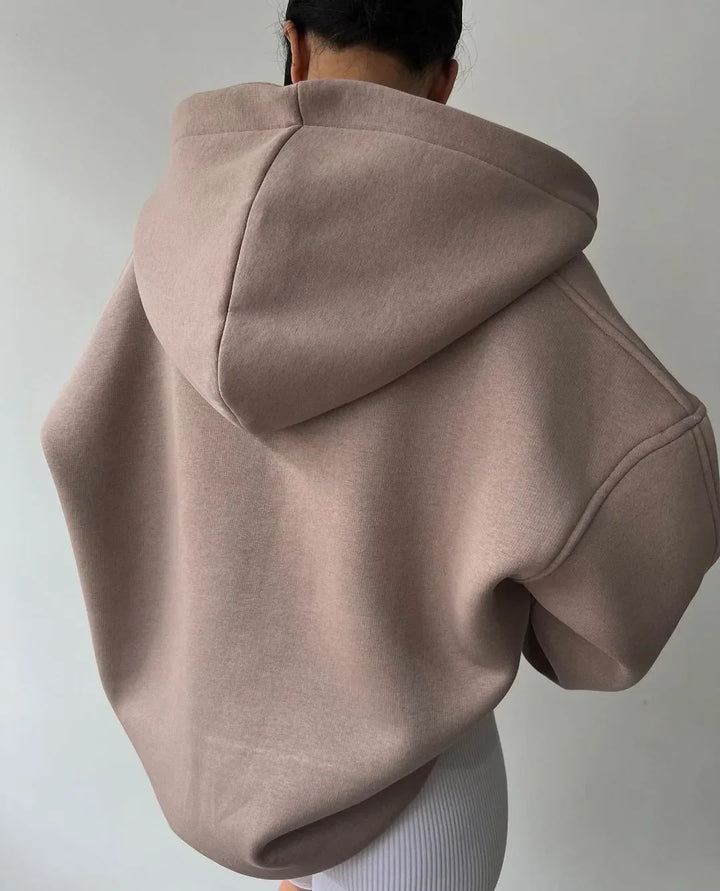 Women's Oversized Pullover Hoodie with Open V-Neck Collar Design