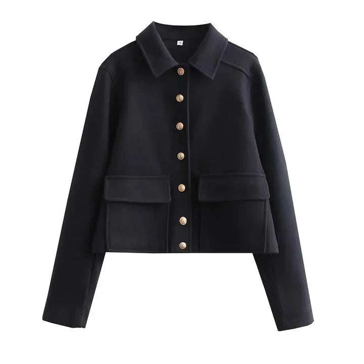 Women's Cropped Aviator Bomber Jacket with Button Front & Pockets