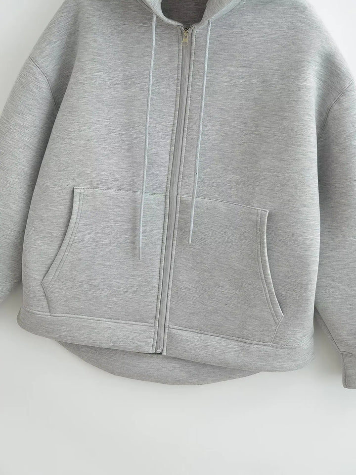 Women's Oversized Zip-Up Hoodie with Drawstring Hood and Pockets