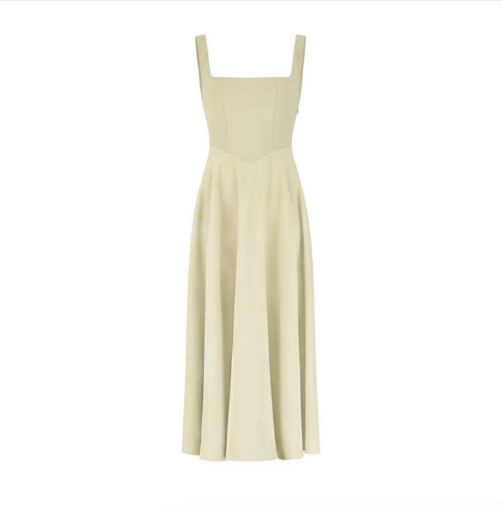 Women's Sleeveless Square Neck Midi Dress with A-Line Silhouette