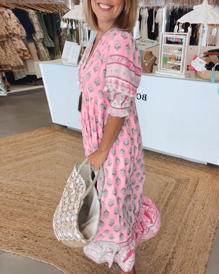 Women's Spring Maxi Dress with V-neck