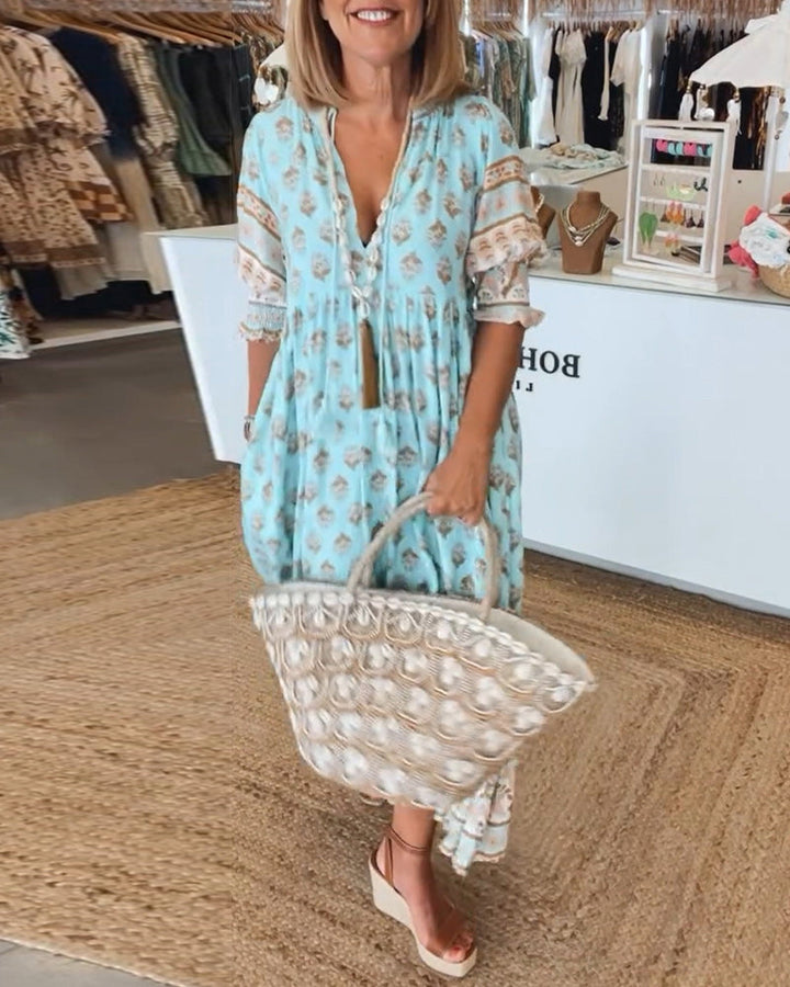Women's Spring Maxi Dress with V-neck