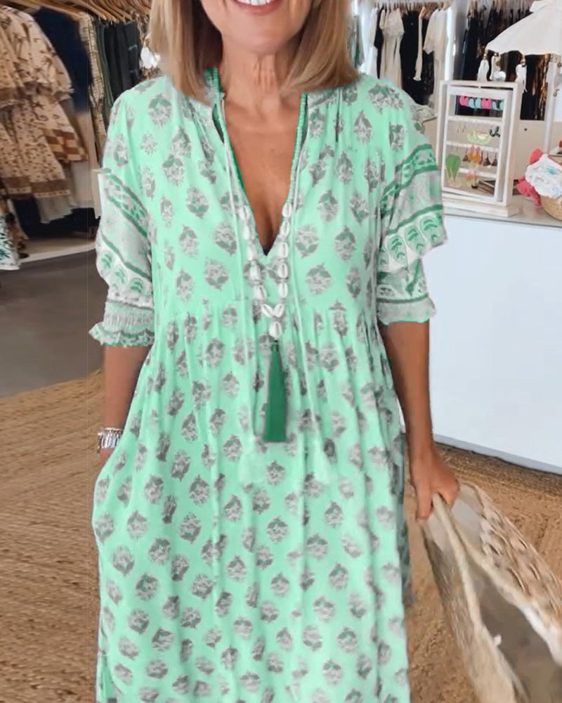 Women's Spring Maxi Dress with V-neck