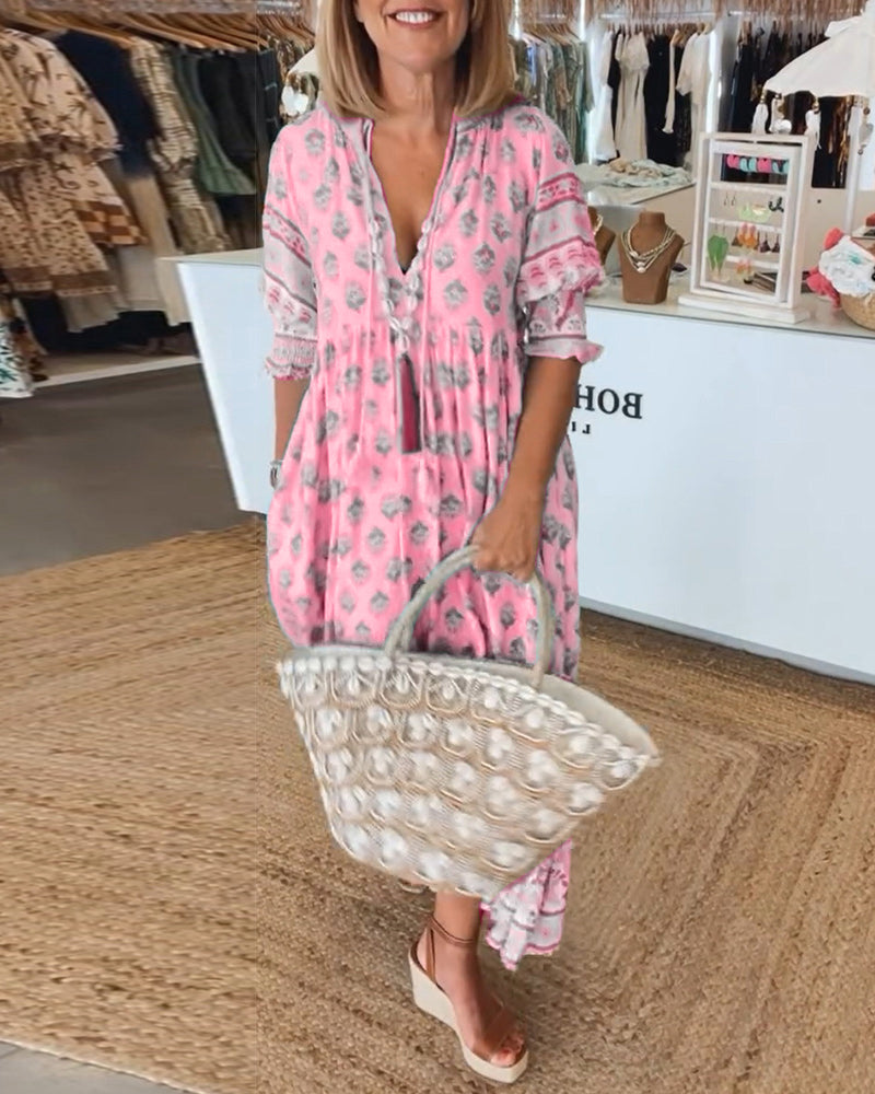 Women's Spring Maxi Dress with V-neck