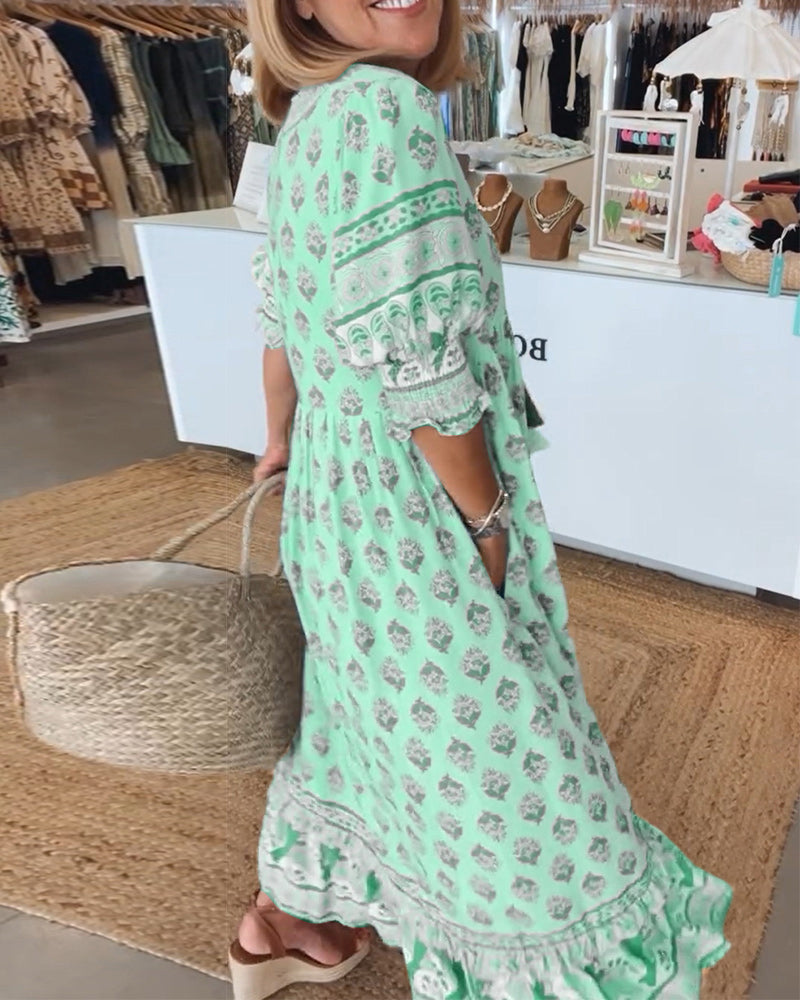 Women's Spring Maxi Dress with V-neck