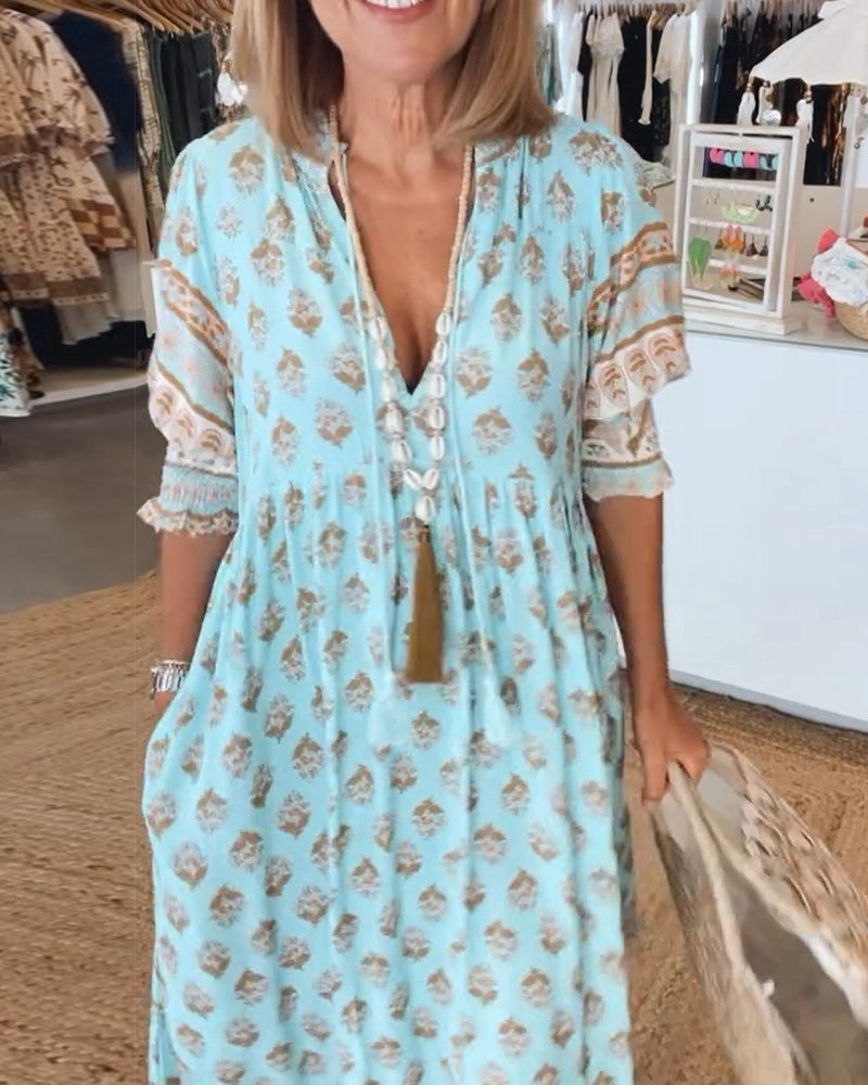 Women's Spring Maxi Dress with V-neck