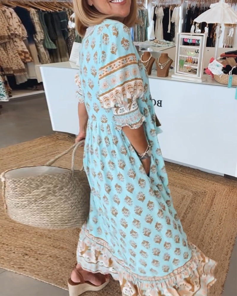 Women's Spring Maxi Dress with V-neck
