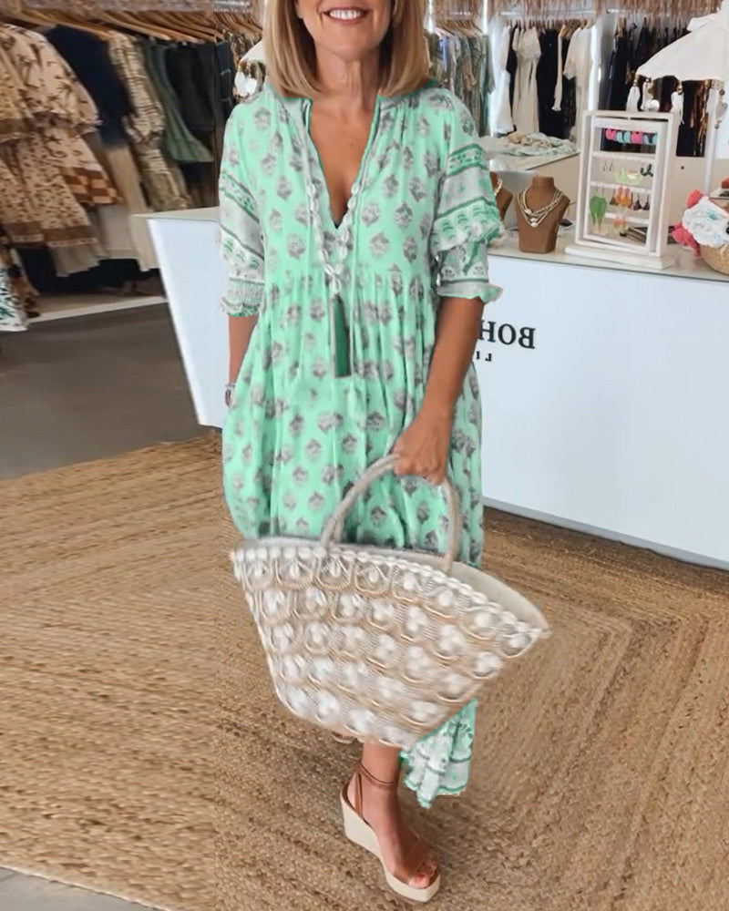 Women's Spring Maxi Dress with V-neck