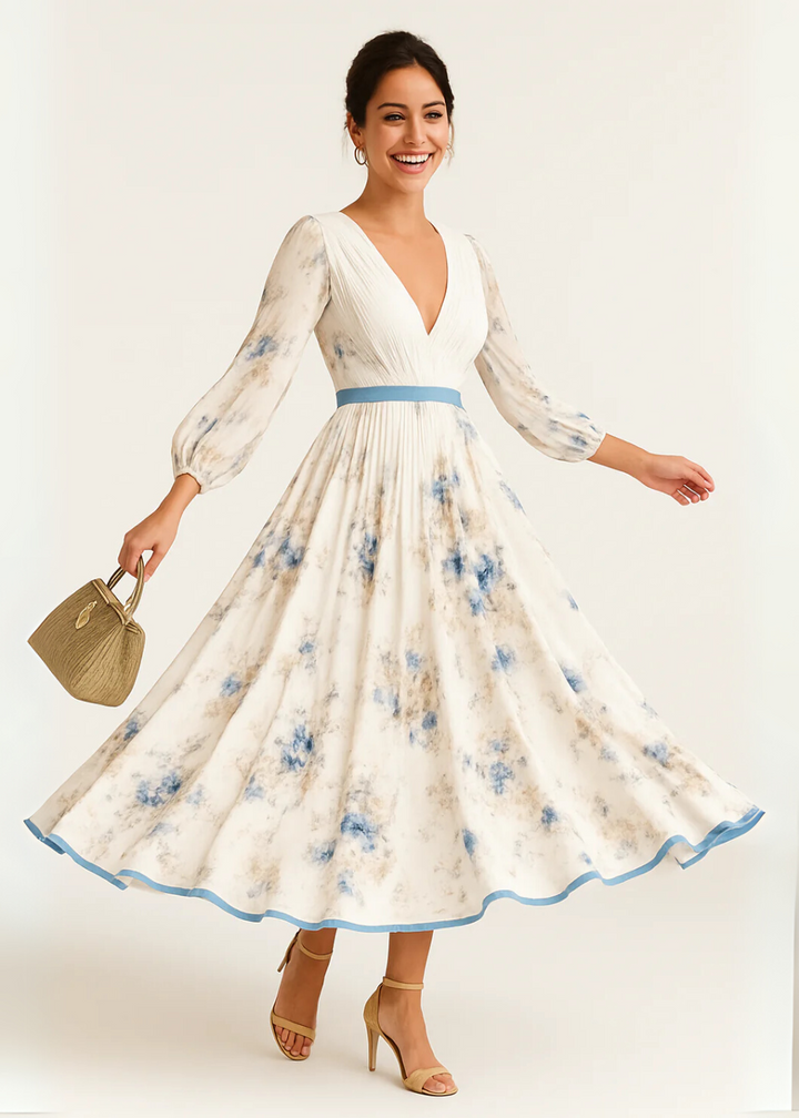 Women's Boho Maxi Wrap Dress with Long Sleeves and Floral Print