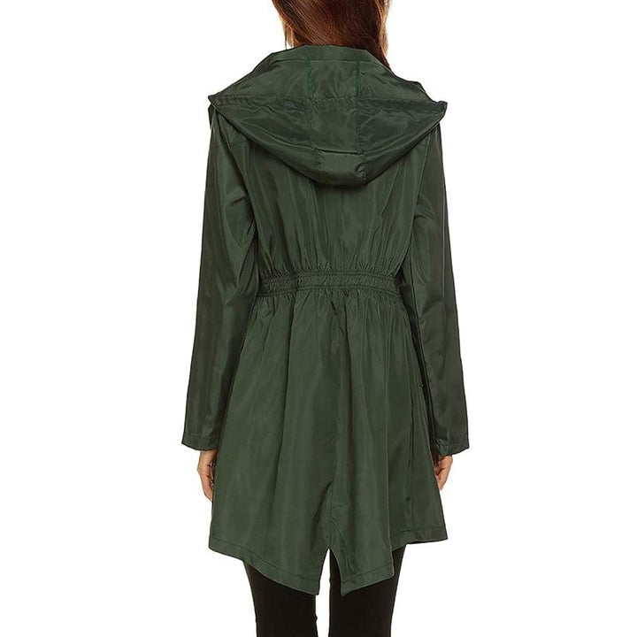 Women's Waterproof Windbreaker Jacket with Hood and Zip Closure