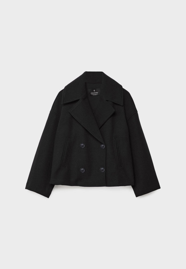 Women's Short Double-Breasted Winter Jacket with Wide Lapels