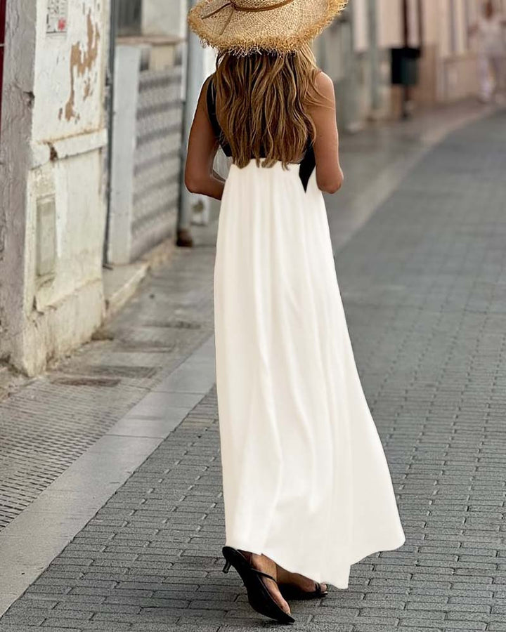 Women's Halter Neck Maxi Dress with Crisscross Strap Detail