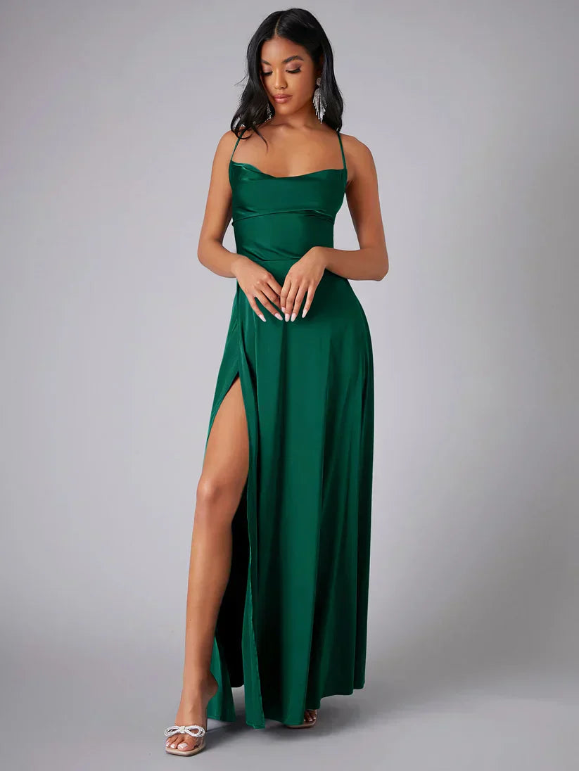 Women's Spaghetti Strap Evening Maxi Dress with High Slit