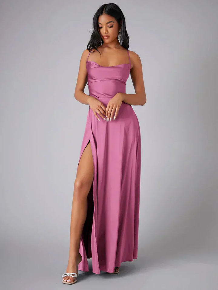 Women's Spaghetti Strap Evening Maxi Dress with High Slit