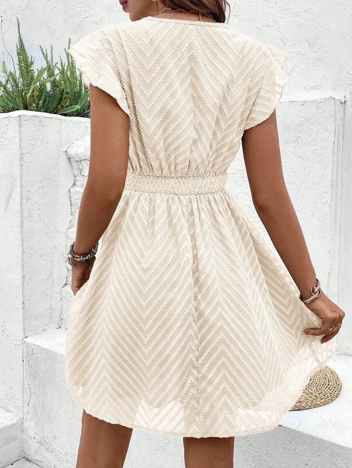 Women's Short Sleeve V-Neck Mini Dress with Crochet Trim Detail