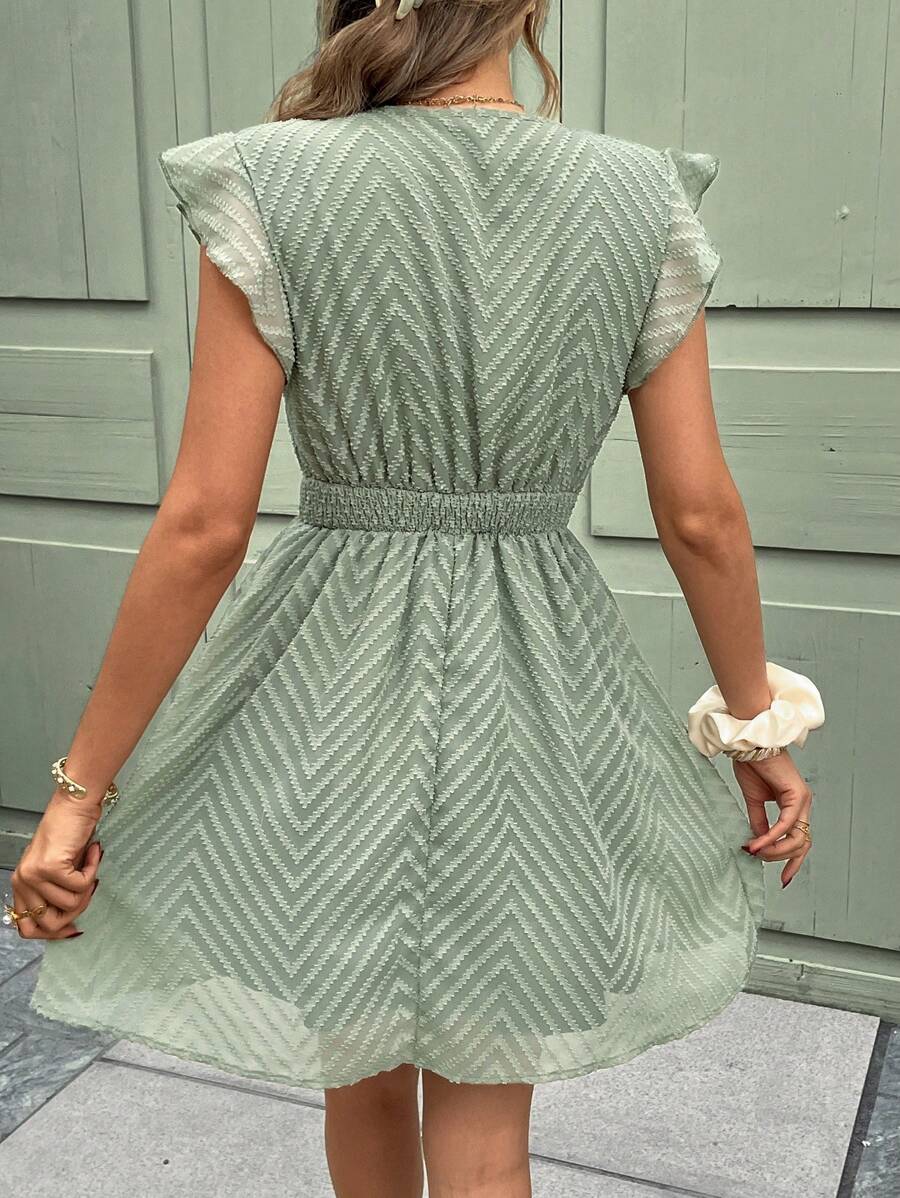 Women's Short Sleeve V-Neck Mini Dress with Crochet Trim Detail