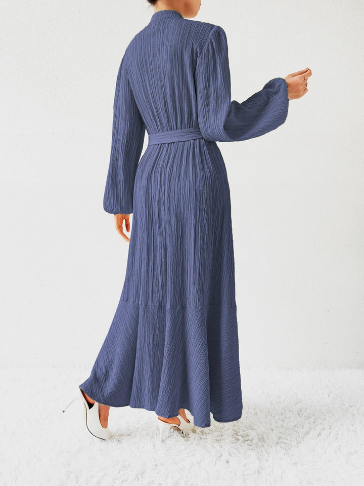 Women's Long-Sleeve Buttoned Maxi Dress with Waist Tie
