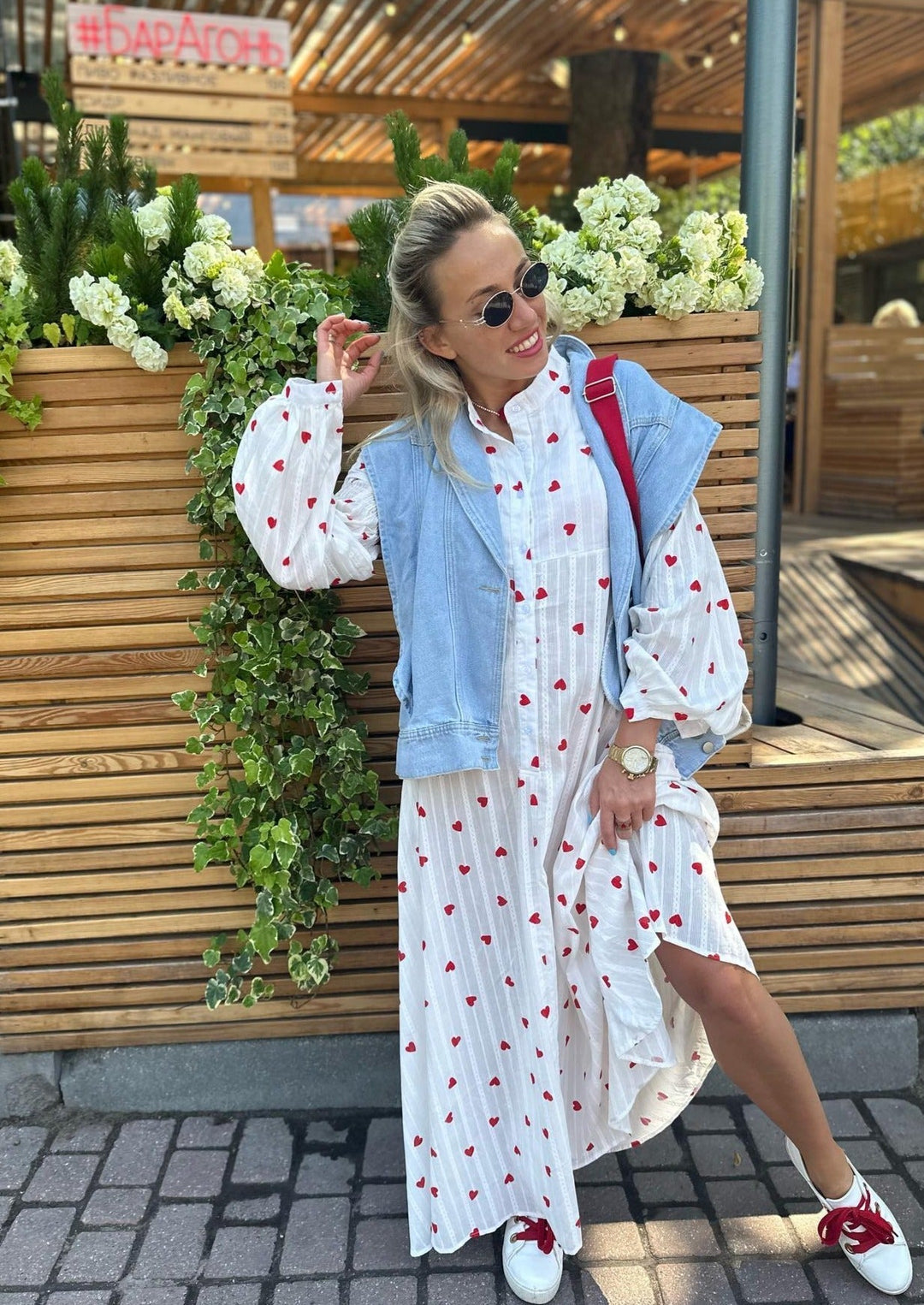 Women's Long Sleeve Maxi Dress with Heart Print Design