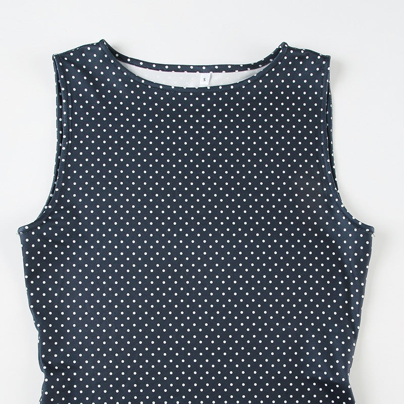 Women's Sleeveless Polka Dot Mini Dress with Fitted Waist