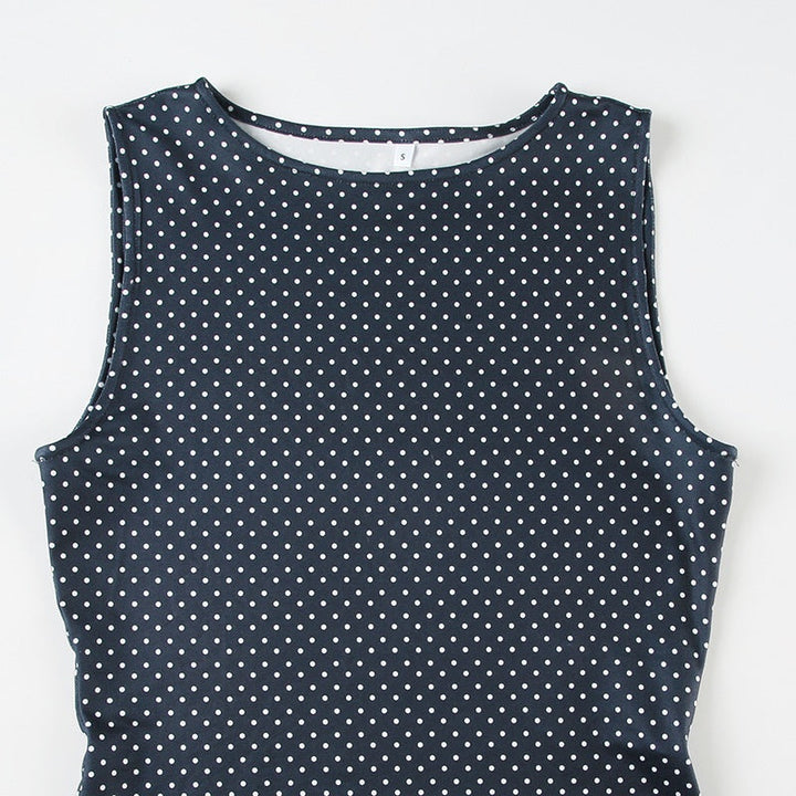 Women's Sleeveless Polka Dot Mini Dress with Fitted Waist