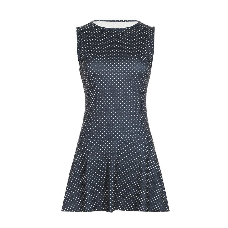Women's Sleeveless Polka Dot Mini Dress with Fitted Waist