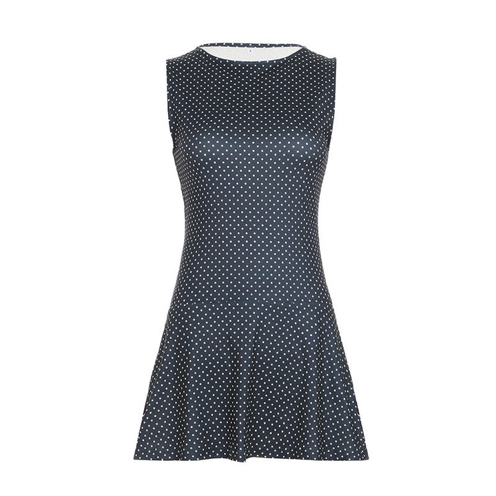 Women's Sleeveless Polka Dot Mini Dress with Fitted Waist